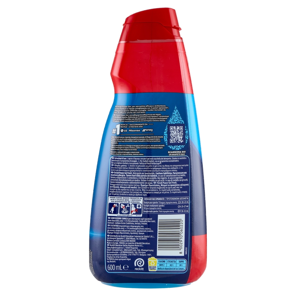 Finish Power Gel Fresh gel lavastoviglie 30 lavaggi 600 ml